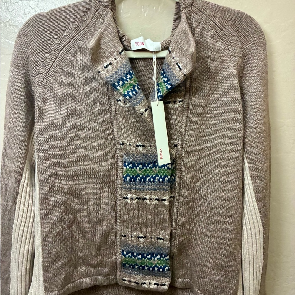 Yoon Women's Fair Isle Boho Cardigan Cream and Taupe